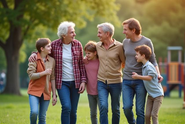 Gambar keluarga ceria di taman