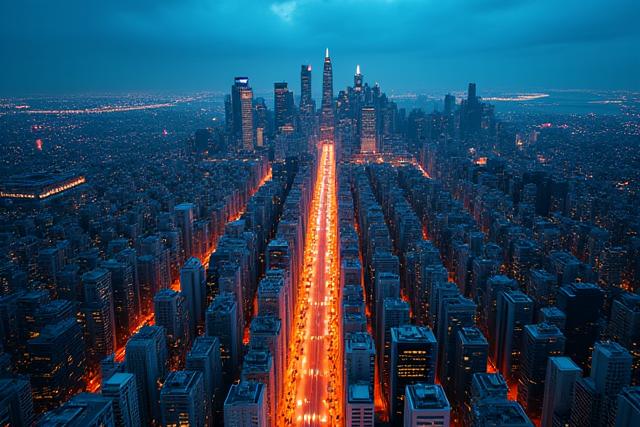 Pemandangan udara bandar pada waktu senja