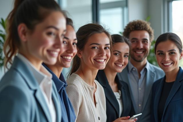 Pasukan korporat tersenyum di pejabat