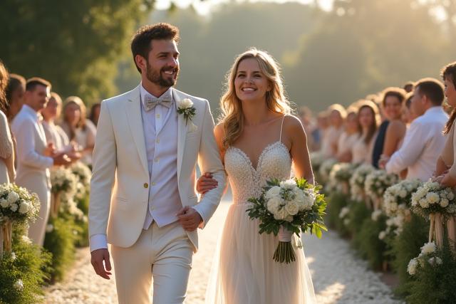 Pengantin baru berjalan di lorong